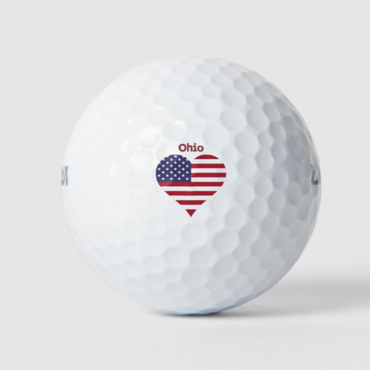 オハイオアメリカン州旗ハート ゴルフボール (正面)