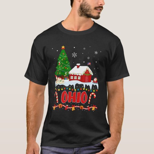 オハイオクリスマスツリーライトパジャマ州オブオハイオサン Tシャツ (正面)