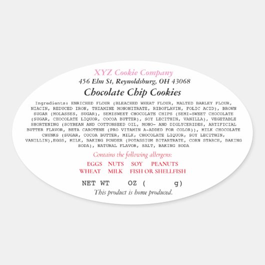 オハイオコテージフードローラベルホームベーカー 楕円形シール (正面)