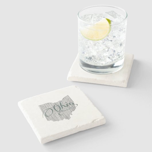 オハイオヴィンテージタイポグラフィバッキー州シェイプ灰色 ストーンコースター (横)