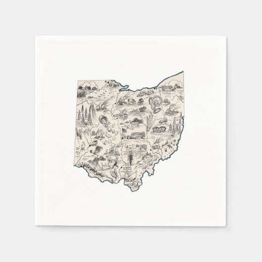 オハイオヴィンテージ写真地図アンティークバッキーチャート スタンダードカクテルナプキン (正面)