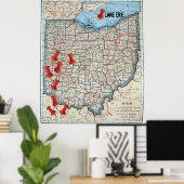 オハイオヴィンテージ地図(1921)カスタマイズ可能な地図マーカー ポスター (ホームオフィス)