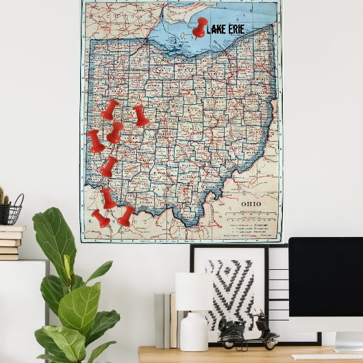 オハイオヴィンテージ地図(1921)カスタマイズ可能な地図マーカー ポスター (ホームオフィス)