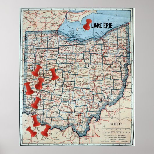 オハイオヴィンテージ地図(1921)カスタマイズ可能な地図マーカー ポスター (正面)