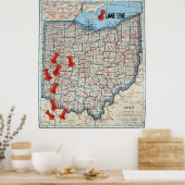 オハイオヴィンテージ地図(1921)カスタマイズ可能な地図マーカー ポスター (キッチン)