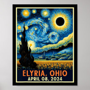 オハイオ太陽のトタルEclipse 2024星空の夜バンGog ポスター