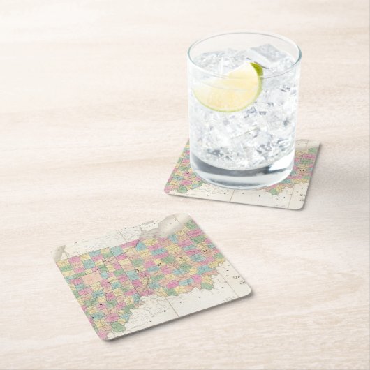 オハイオ州およびインディアナの地図 スクエアペーパーコースター (インサイチュ)