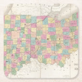 オハイオ州およびインディアナの地図 スクエアペーパーコースター (正面)