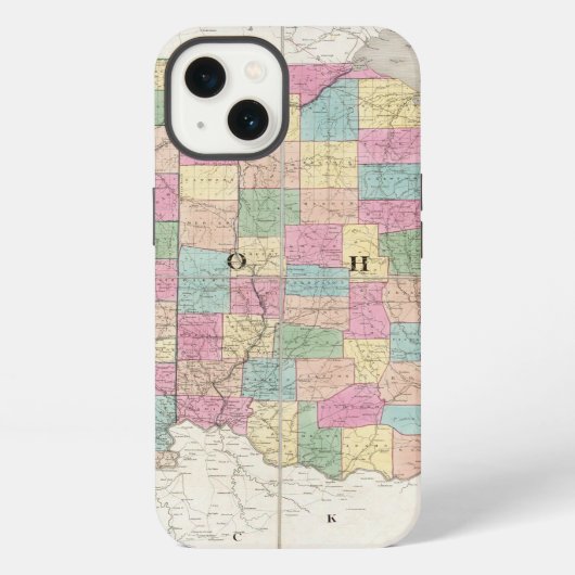 オハイオ州とインディアナ州の地図 iPhoneケース (裏面)