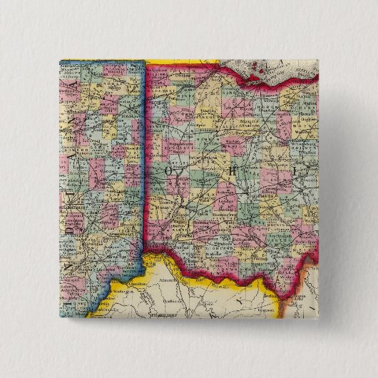 オハイオ州とインディアナ州の郡地図 缶バッジ (正面)