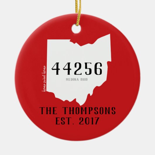 オハイオ州のカスタムな町のジッパーのクリスマスのオーナメント セラミックオーナメント (正面)