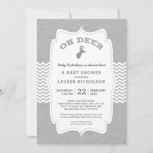 オハイオ州のシカはベビーシャワー、素朴な灰色白を強く反対します 招待状 (正面)