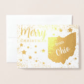 オハイオ州のメリークリスマス州写真 箔カード (封筒付き正面)