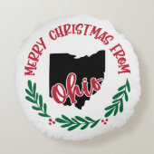 オハイオ州のメリークリスマス米赤緑白 ラウンドクッション (裏面)