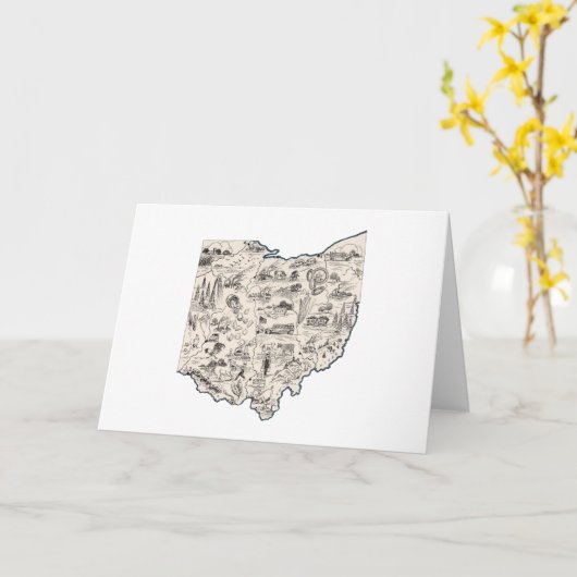 オハイオ州のヴィンテージの写真の地図の大きい挨拶 カード (黄色い花)