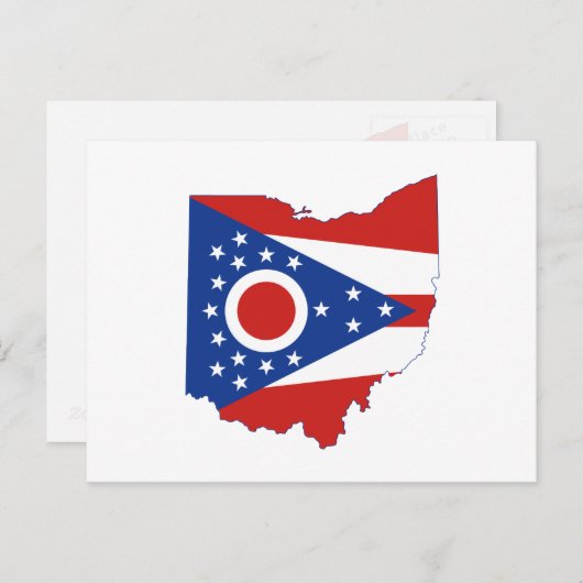 オハイオ州の地図の形をした州旗 星条旗 ポストカード (正面/裏面)