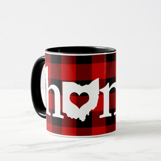 オハイオ州の家のハートの赤いバッファローの点検パターン マグカップ (正面左)