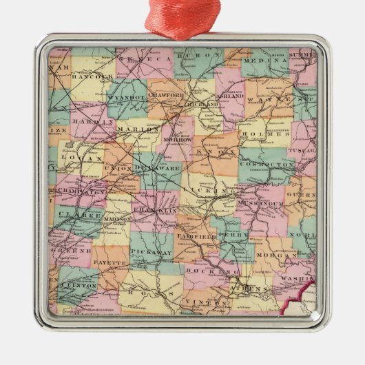 オハイオ州の新しい鉄道の地図 メタルオーナメント (正面)