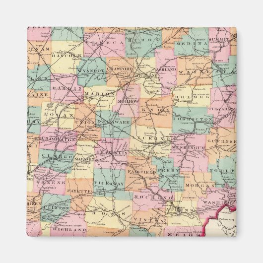 オハイオ州の新しい鉄道州地図 マグネット (正面)