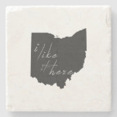 オハイオ州の私は、ここで黒い黒板が好きな形をした ストーンコースター (正面)