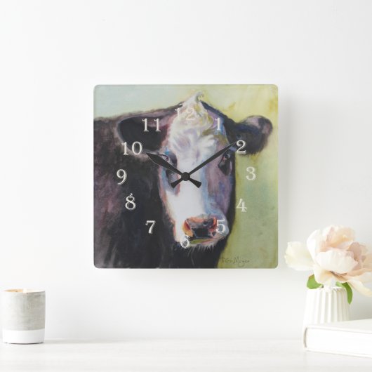 オハイオ州の芸術家がTerriマイヤー設計している牛時計II - スクエア壁時計 (ホーム)