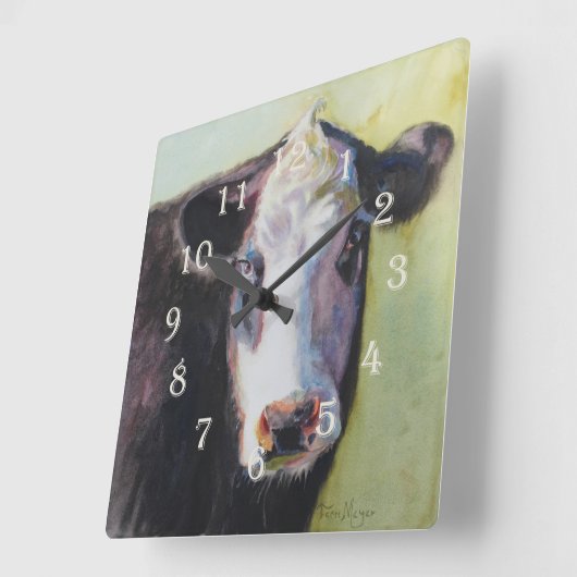 オハイオ州の芸術家がTerriマイヤー設計している牛時計II - スクエア壁時計 (傾斜)