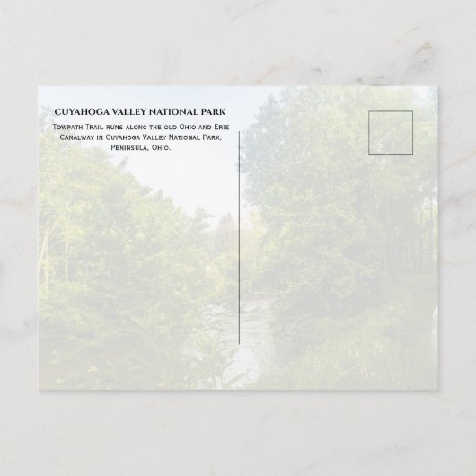 オハイオ州キュヤホガバレーのカナルウェイにあるTowpath Trail ポストカード (裏面)