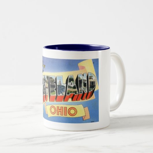 オハイオ州クリーブランドからのヴィンテージ ツートーンマグカップ (正面右)