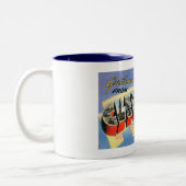 オハイオ州クリーブランドからのヴィンテージ ツートーンマグカップ (左)