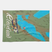 オハイオ州クリーブランドのヴィンテージ旅行ポスタープリントアート キッチンタオル (横)