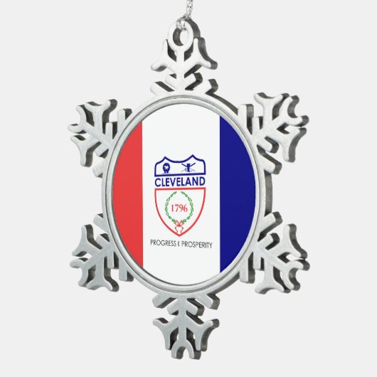 オハイオ州クリーブランド州旗 スノーフレークピューターオーナメント (右)