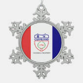 オハイオ州クリーブランド州旗 スノーフレークピューターオーナメント (正面)