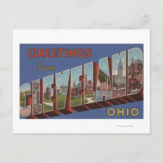 オハイオ州クリーブランド – 大きな文字のシーン3 ポストカード (正面)
