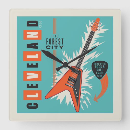 オハイオ州クリーブランド | Electric Guitar スクエア壁時計 (正面)