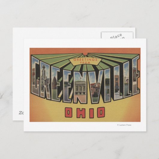 オハイオ州グリーンビル – 大きな文字のシーン ポストカード (正面/裏面)
