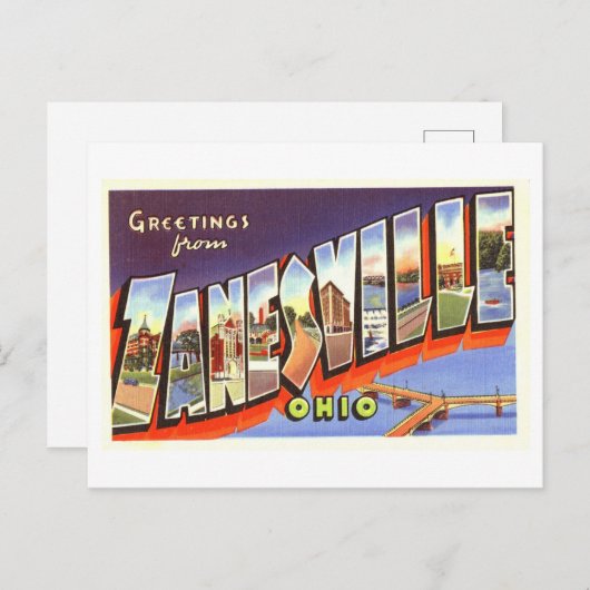 オハイオ州ザーンズビルからのヴィンテージの挨拶 ポストカード (正面/裏面)