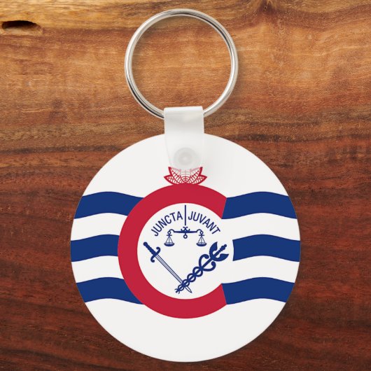 オハイオ州シンシナティ州旗を持つキーチェーン キーホルダー (正面)