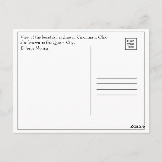 オハイオ州シンシナティ、クイーンシティ ポストカード (裏面)
