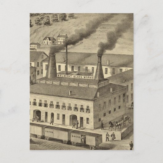 オハイオ州ベレワールのベルモントグラス工場 ポストカード (正面)