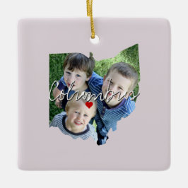 オハイオ州写真の挿入物と町の名前 セラミックオーナメント