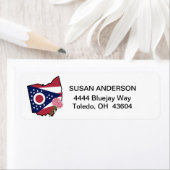 オハイオ州旗と州フラワーカーネーションカスタム ラベル (インサイチュ)