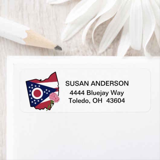 オハイオ州旗と州フラワーカーネーションカスタム ラベル (インサイチュ)