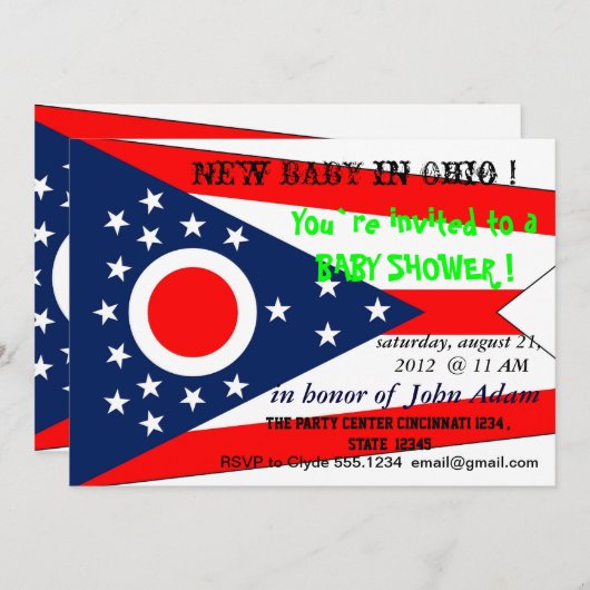 オハイオ州旗のあるベビーシャワー招待状 招待状 (正面/裏面)