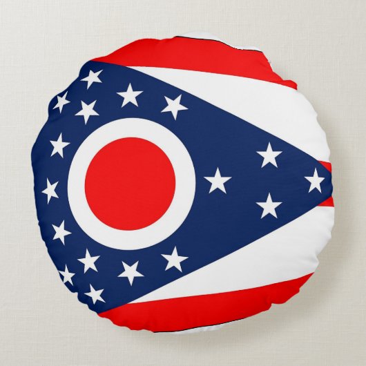 オハイオ州旗を持つラウンド装飾用クッション ラウンドクッション (裏面)