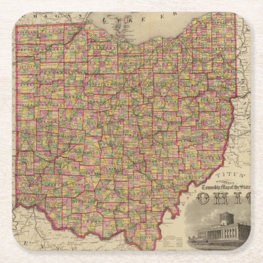 オハイオ州3 スクエアペーパーコースター (正面)