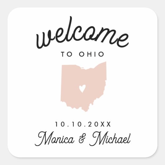 オハイオ行き先の結婚式へようこそ スクエアシール (正面)