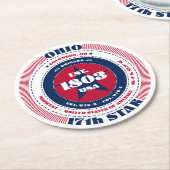 オハイオ赤白青タイポグラフィ ラウンドペーパーコースター (アングル)