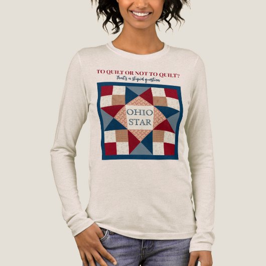 オハイオ・スター・キルトブロック - 紺、赤、ベージュ トライブレンドＴシャツ (正面)
