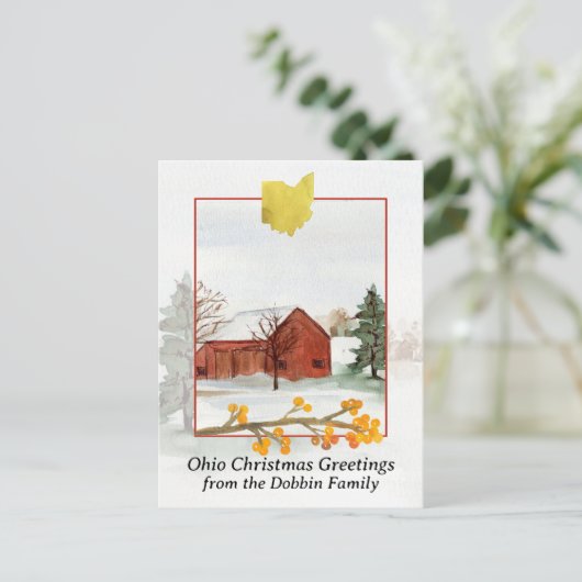 オハイオ・レッド・バーンのメリークリスマスパーソナライズされた シーズンポストカード (スタンド正面)