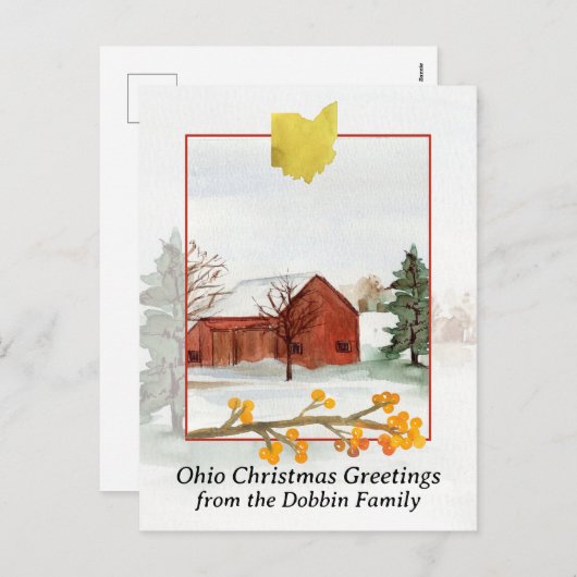 オハイオ・レッド・バーンのメリークリスマスパーソナライズされた シーズンポストカード (正面/裏面)